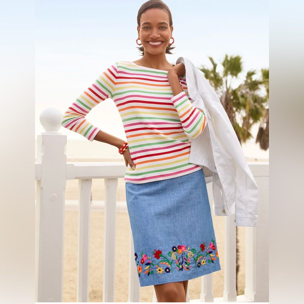 Talbots Embroidered Linen A-line Skirt - Picture 2 of 6